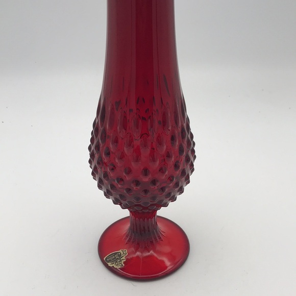 VTG MCM Fenton Ruby Red Amberina Hobnail 15" Swung Vase w/ Original Sticker - Picture 4 of 14